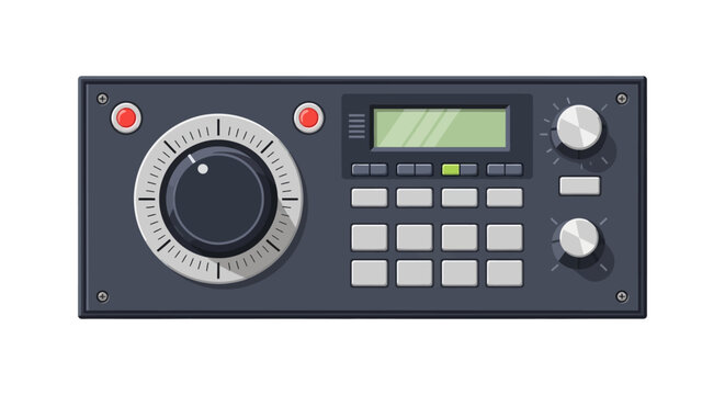 Professional Ham Radio Transceiver Vector Illustration - Amateur Radio Communication Equipment with Tuning Dial and LCD Screen