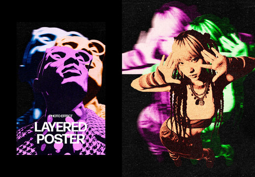 Vertical Layered Poster Photo Effect For Poster And Editorial Design