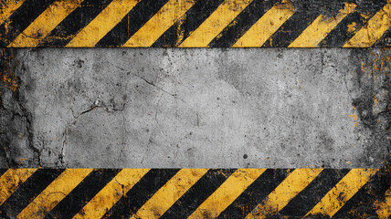 Fototapeta premium Grunge Concrete Wall Texture with Yellow Black Hazard Stripes. - Border and Copy Space.