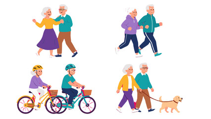 Fototapeta premium Senior couples enjoying active outdoor activities set