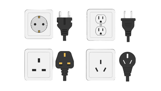 Vector set of international electrical outlets and plugs