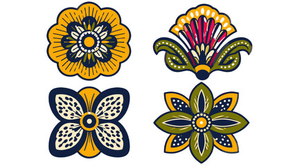 Obraz premium Set of four decorative floral folk ornament vector elements