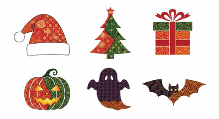 Fototapeta premium Vibrant Halloween and Christmas Pattern Icons Set