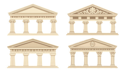 Fototapeta premium Set of classical temple facades with columns and pediments