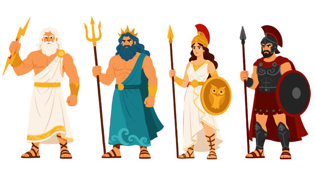 Ancient Greek mythology characters set in flat cartoon style