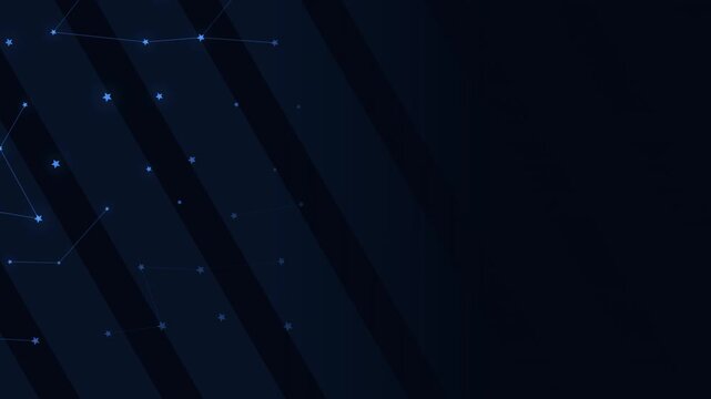 Patriotic dark blue background animation featuring a tech digital star constellation grid over sweeping diagonal stripes, creating an elegant corporate frame template with copy space