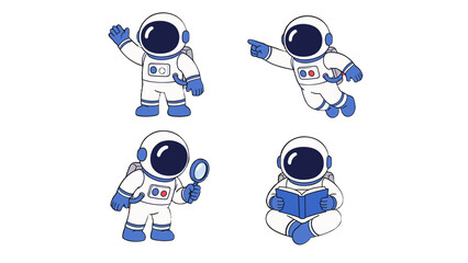 Fototapeta premium Cute astronaut character set in four different poses