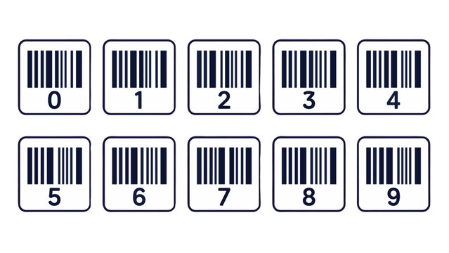 Set of barcode numeral icons from zero to nine