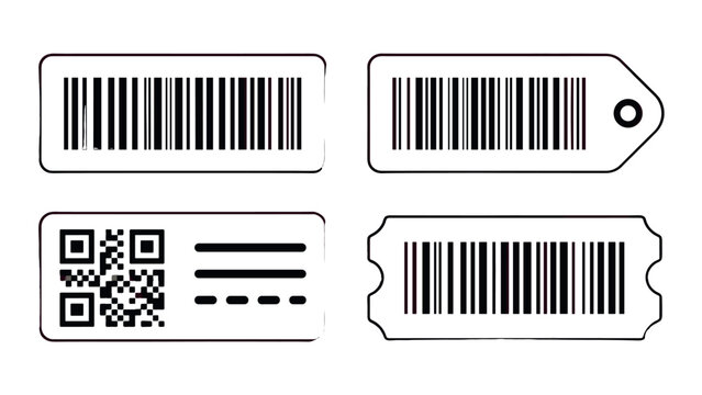 Set of barcode labels and QR code tags in simple vector style