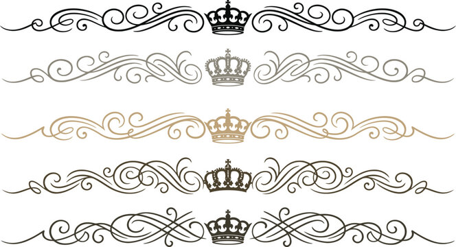 Floral Ornament With Crowns Decorative Vector Illustration On White Background