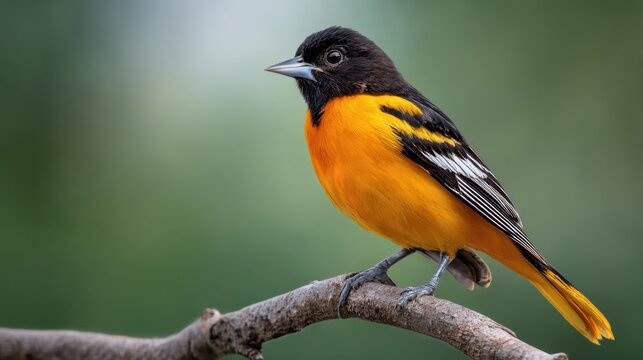 Vibrant Baltimore Oriole Perched on a Branch in Natural Habitat