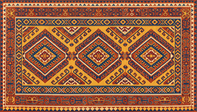 Traditional turkish kilim rug geometric diamond pattern