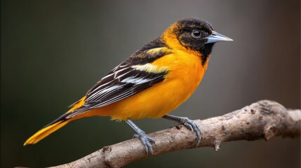 Fototapeta premium Vibrant Baltimore Oriole Perched on Branch in Natural Habitat