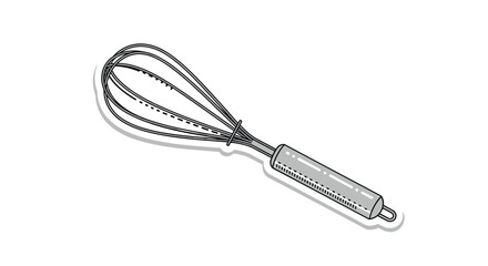 Fototapeta premium Detailed black and white illustration of a kitchen whisk tool for mixing and beating ingredients in culinary preparation.