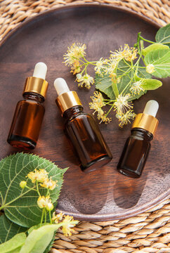 Linden essential oil dropper bottles for natural aromatherapy