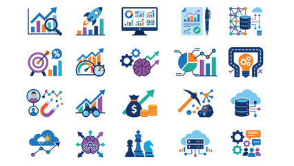 Fototapeta premium Business intelligence interface elements including data analytics dashboards strategic forecasting cloud infrastructure and financial performance metrics