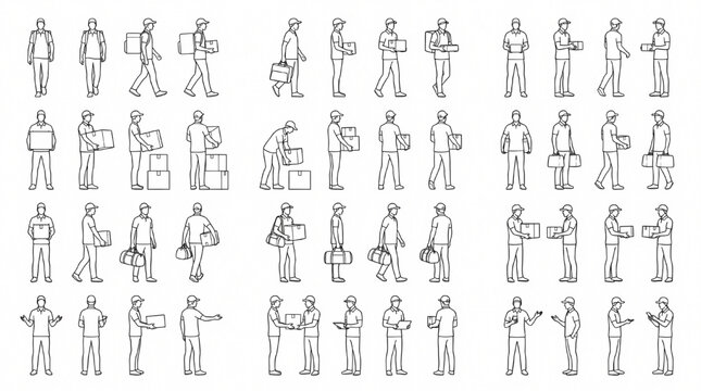 Courier Worker Pose Library Architectural Scale CAD Vector Delivery Collection