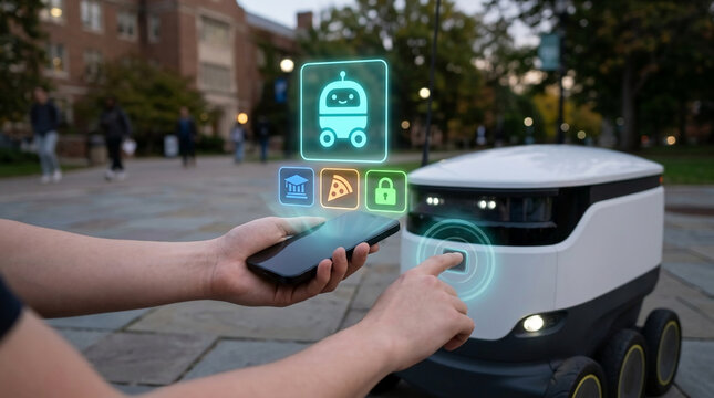 Autonomous Food Delivery Robot on University Campus with Student Using Smartphone App and Holographic Interface for Order Tracking and Unlocking