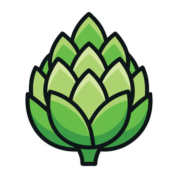 Whole green artichoke with layered leaves detailed vector illustration for vegetable market and cooking design