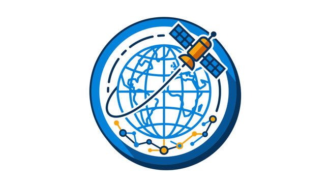 Global Satellite Network Icon: Earth, Orbiting Satellite, Communication Connections