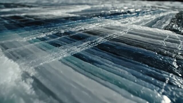 Abstract Texture of Transparent Ice Blocks Reflecting Light in a Cold Winter Environment Frozen Landscape