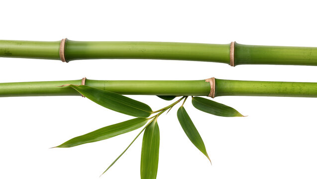 Green bamboo stalks with leaves on white