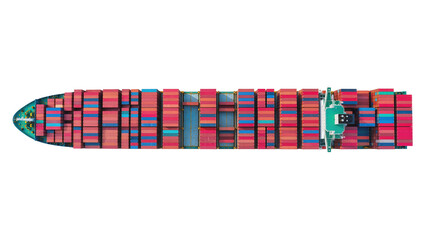 Top view of cargo ship deck with stacked shipping containers © Luca