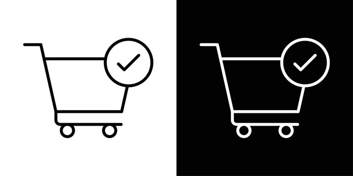 Checkout stroke icon shown in black and white versions. Ideal for representing online purchases, payment processing, and order completion in apps and websites.