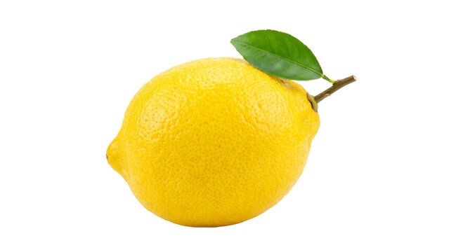 Fresh lemon isolated on black background with green leaf