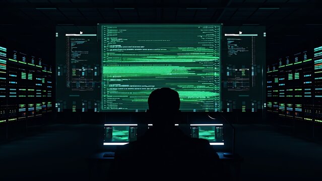 Silhouette Analyst at Command Center Nighttime Data Console