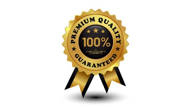 Animation of Premium Quality gold label button stamp