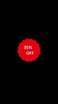 Sale sticker displays a thirty five percent off discount. This sale sticker highlights a seasonal offer. Sale sticker animation for business and commerce advertising.