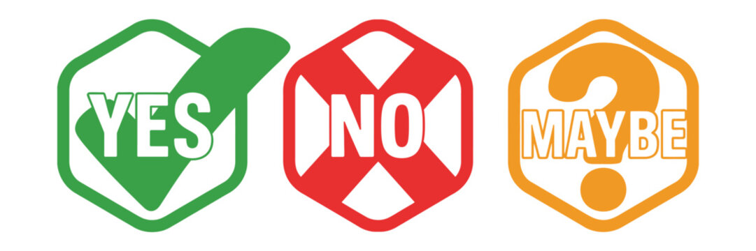 Yes No Maybe Icon Set Vector with Checkmark Cross and Question Mark Icons for Decision Making and Survey Response Design