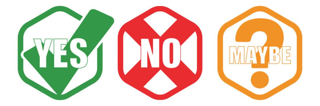 Yes No Maybe Icon Set Vector Illustration with Checkmark Cross and Question Mark Symbols for Decision Making and Voting Status