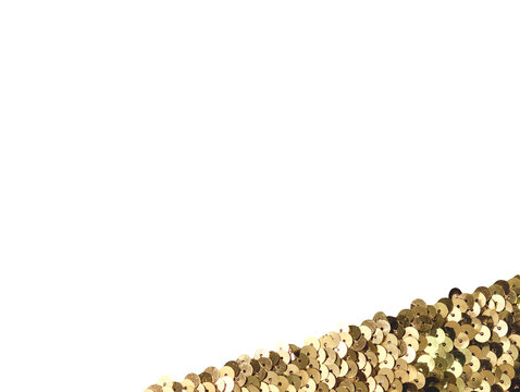 Diagonal gold sequin corner isolated on transparent background