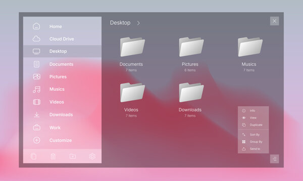 File manager user interface design on desktop operating system mockup