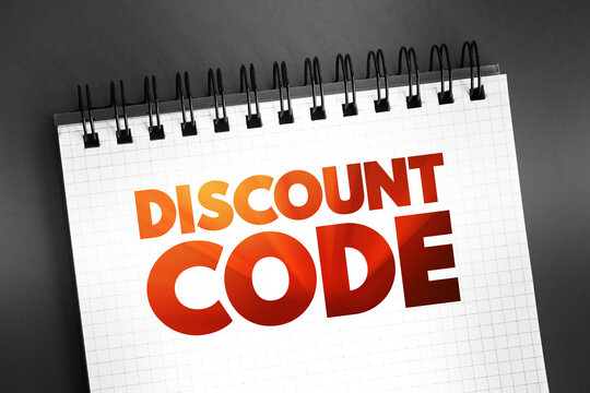 Discount Code text on notepad, concept background