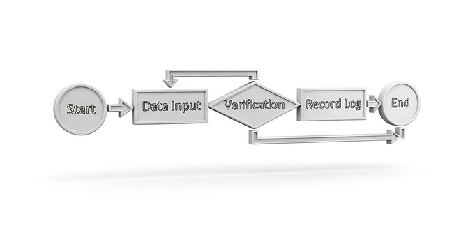 Business process flow chart with data input and verification