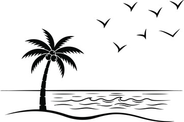 Obraz premium Tropical Palm Tree Coastline Silhouette