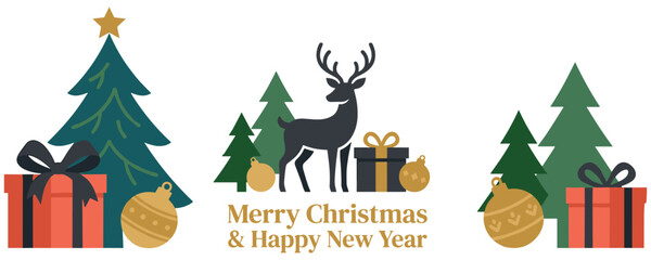 Merry christmas and happy new year greeting with reindeer and presents. © MDTAZBIRHOSSAIN