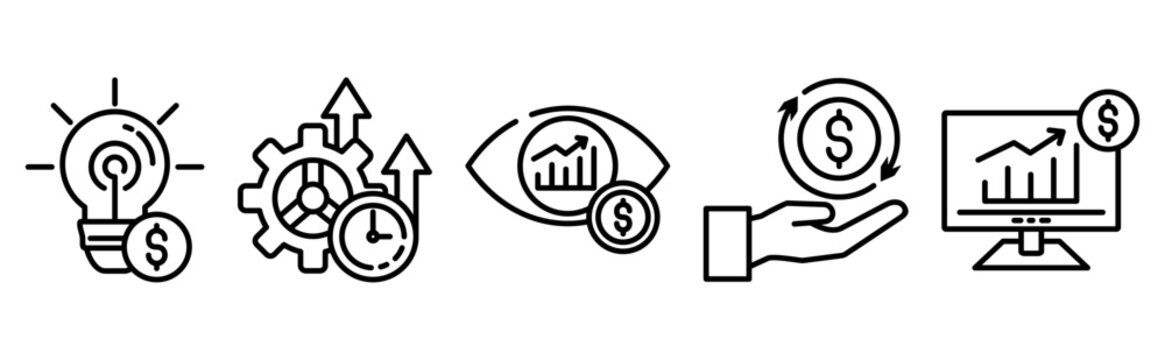 Financial strategy and operational efficiency analytics icon set