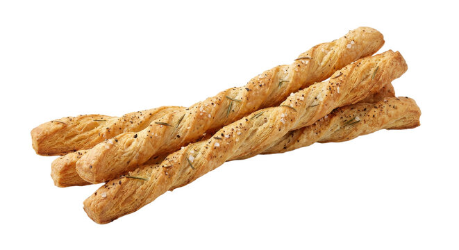 Golden baked breadsticks with rosemary and coarse salt sprinkled on top