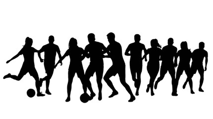 Obraz premium Silhouette team playing soccer on field isolated on transparent background, Vector