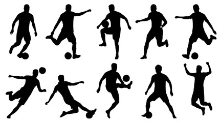 Obraz premium Silhouette soccer players in action isolated on transparent background, Vector