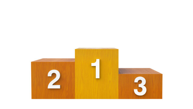 Wooden podium with numbers 1 2, 3 for winners
