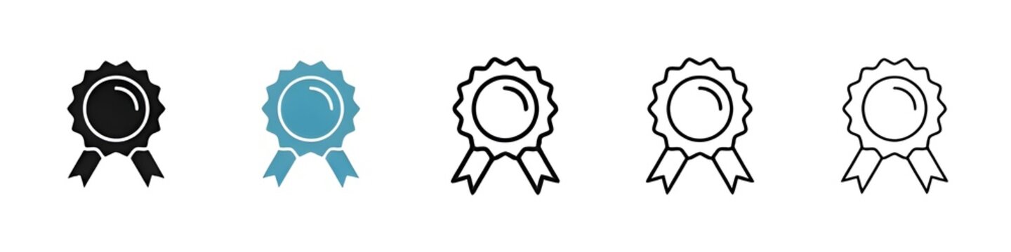 Badge line icon set. 1st prize rosette award icon for UI designs. Thin line customizable illustration. Contour symbol. Vector isolated outline drawing. Editable stroke