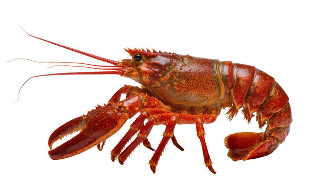 Red spiny lobster with long antennae and claws