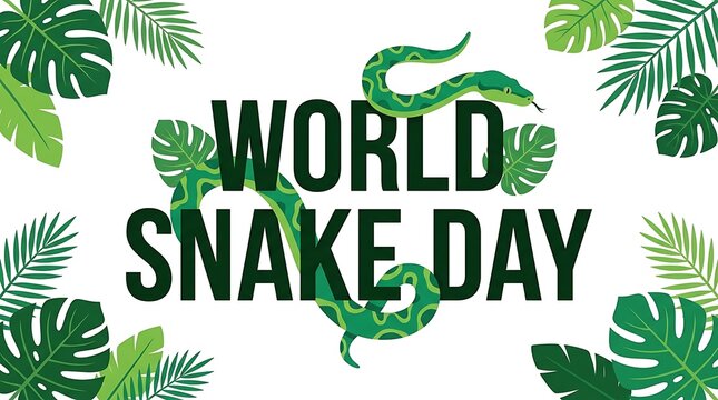 World Snake Day, green snake, tropical leaves, wildlife celebration, serpent awareness