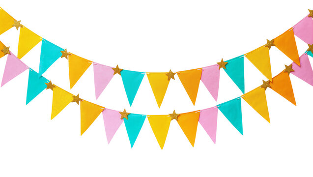 Colorful triangle bunting flags with gold stars