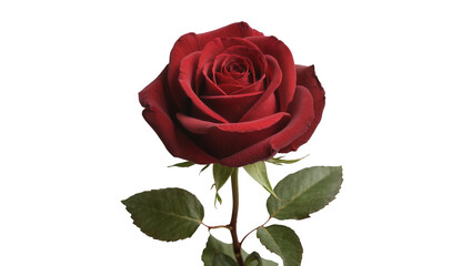 Fototapeta premium Deep red rose with green leaves and stem